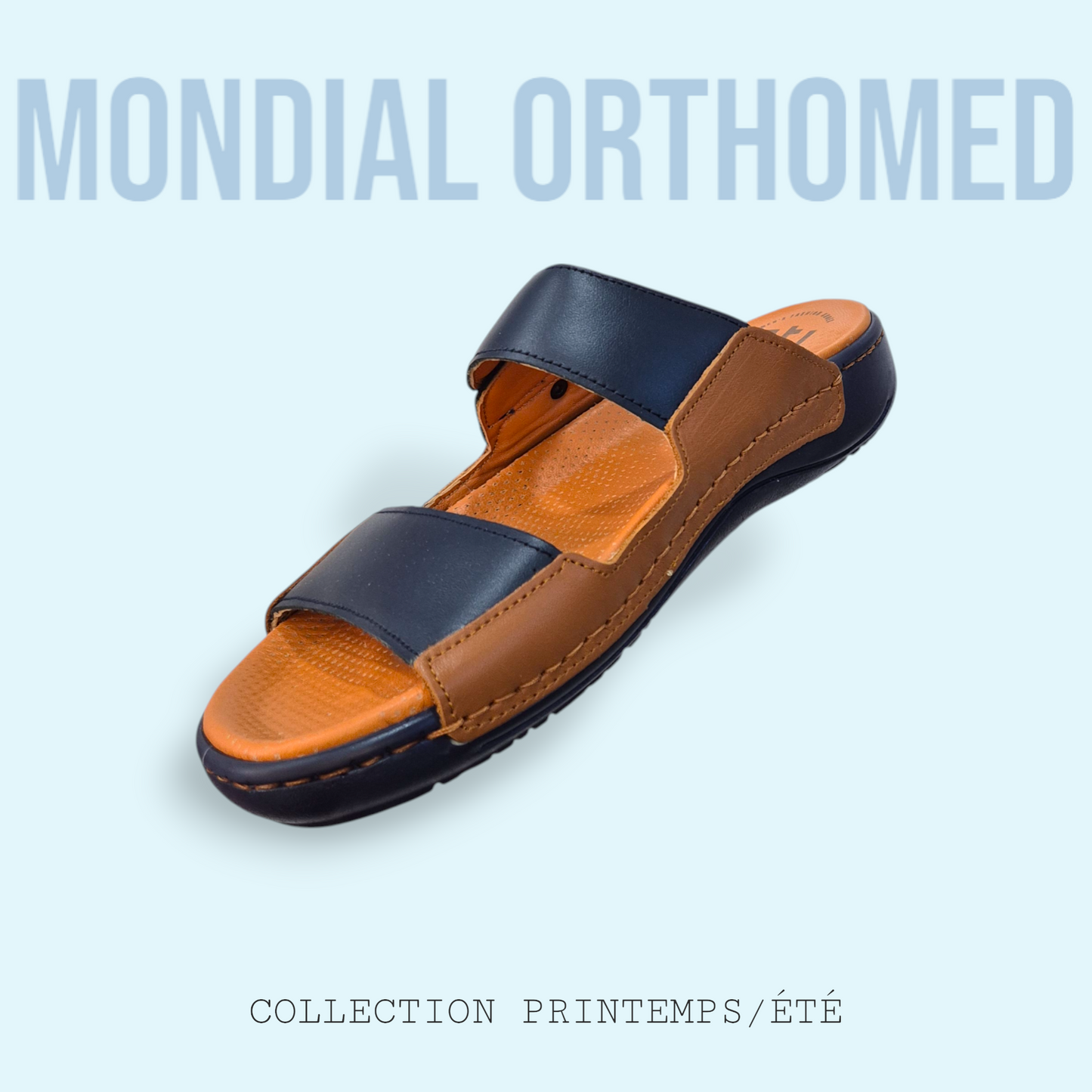 CLAQUETTE HOMME BLEU-CARAMEL STI ZS03